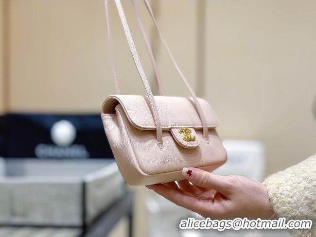 Pretty Style Chanel Grained Shiny Calfskin Clutch with Leather Strap AP5068 Light Pink 2026 Top Quality