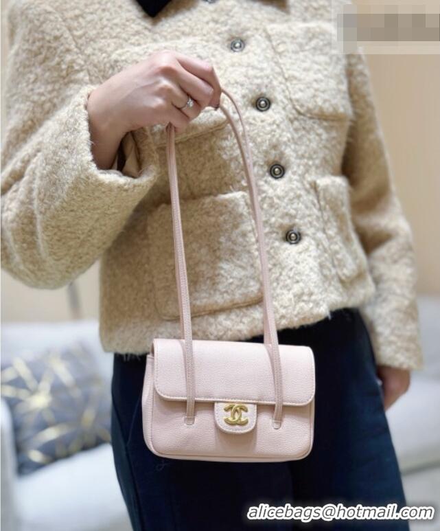 Pretty Style Chanel Grained Shiny Calfskin Clutch with Leather Strap AP5068 Light Pink 2026 Top Quality