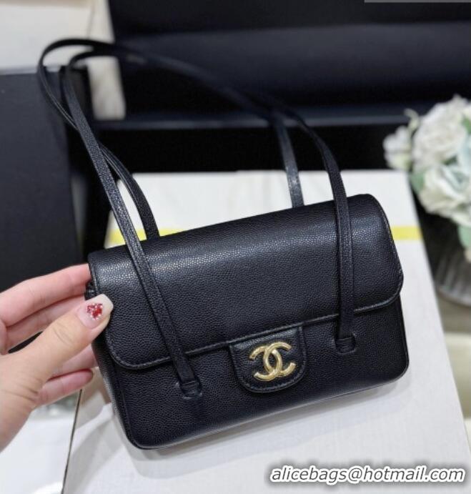 Well Crafted Chanel Grained Shiny Calfskin Clutch with Leather Strap AP5068 Black 2026 Top Quality