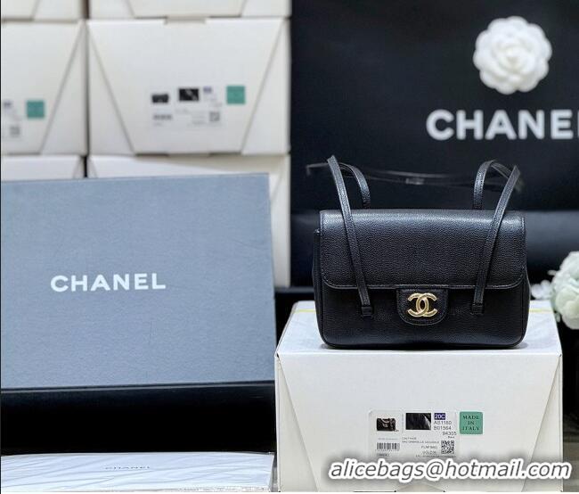 Well Crafted Chanel Grained Shiny Calfskin Clutch with Leather Strap AP5068 Black 2026 Top Quality