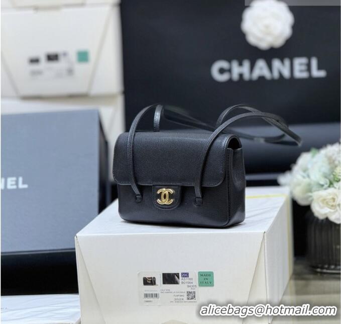 Well Crafted Chanel Grained Shiny Calfskin Clutch with Leather Strap AP5068 Black 2026 Top Quality