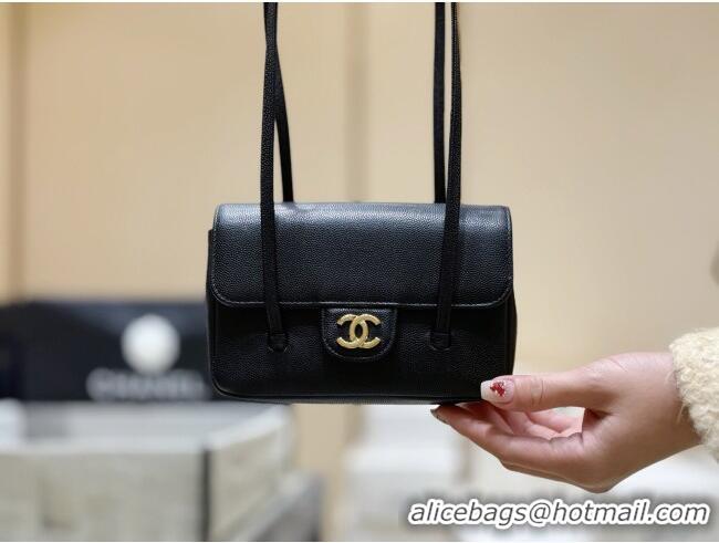 Well Crafted Chanel Grained Shiny Calfskin Clutch with Leather Strap AP5068 Black 2026 Top Quality