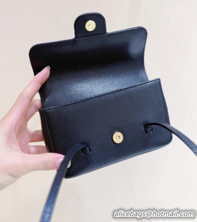 Well Crafted Chanel Grained Shiny Calfskin Clutch with Leather Strap AP5068 Black 2026 Top Quality