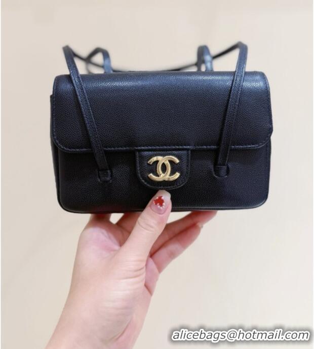 Well Crafted Chanel Grained Shiny Calfskin Clutch with Leather Strap AP5068 Black 2026 Top Quality