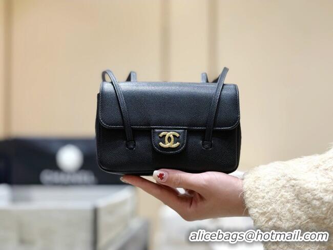 Well Crafted Chanel Grained Shiny Calfskin Clutch with Leather Strap AP5068 Black 2026 Top Quality