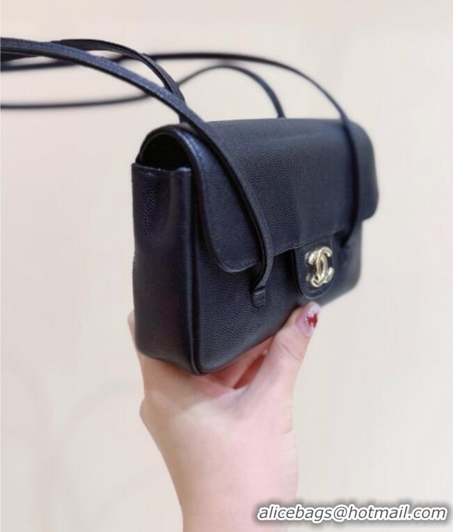 Well Crafted Chanel Grained Shiny Calfskin Clutch with Leather Strap AP5068 Black 2026 Top Quality