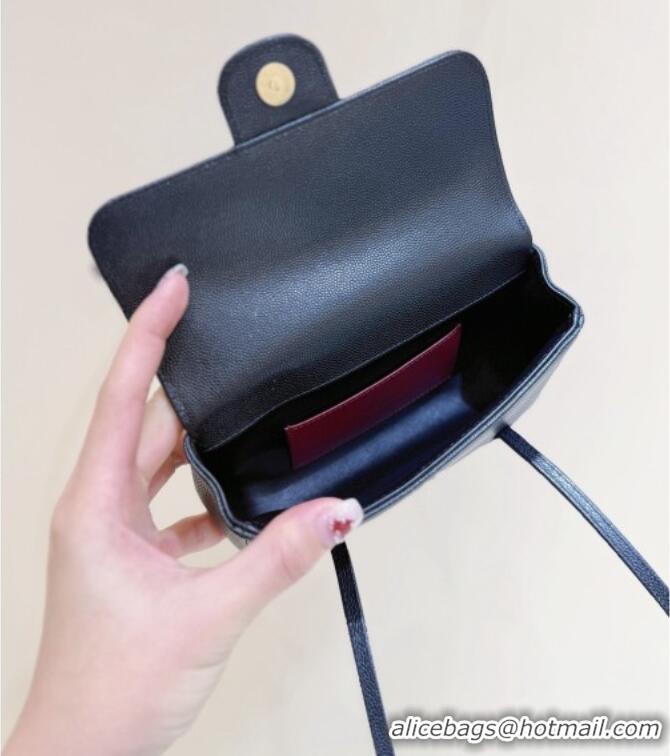 Well Crafted Chanel Grained Shiny Calfskin Clutch with Leather Strap AP5068 Black 2026 Top Quality