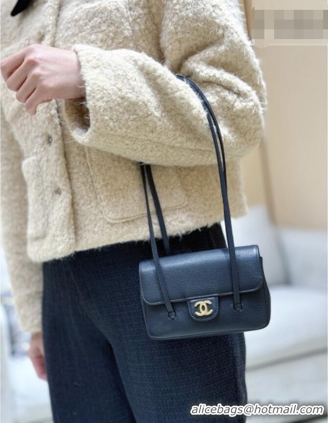 Well Crafted Chanel Grained Shiny Calfskin Clutch with Leather Strap AP5068 Black 2026 Top Quality