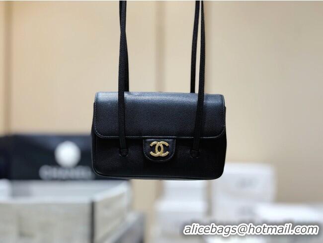 Well Crafted Chanel Grained Shiny Calfskin Clutch with Leather Strap AP5068 Black 2026 Top Quality