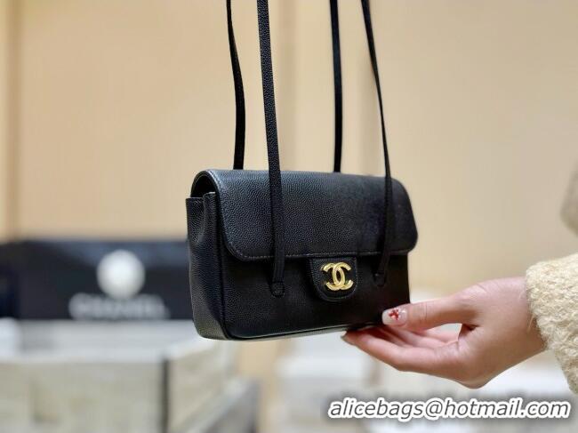 Well Crafted Chanel Grained Shiny Calfskin Clutch with Leather Strap AP5068 Black 2026 Top Quality