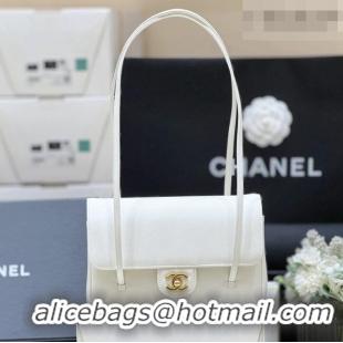 Good Taste Chanel Small Flap Bag in Grained Shiny Calfskin AS6130 White Spring-Summer 2026 Top Quality