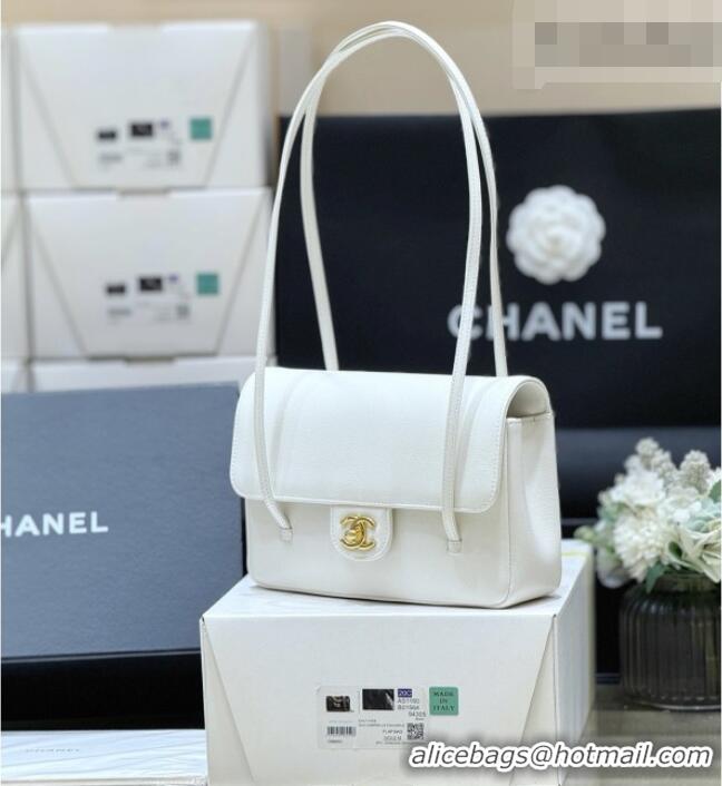 Good Taste Chanel Small Flap Bag in Grained Shiny Calfskin AS6130 White Spring-Summer 2026 Top Quality