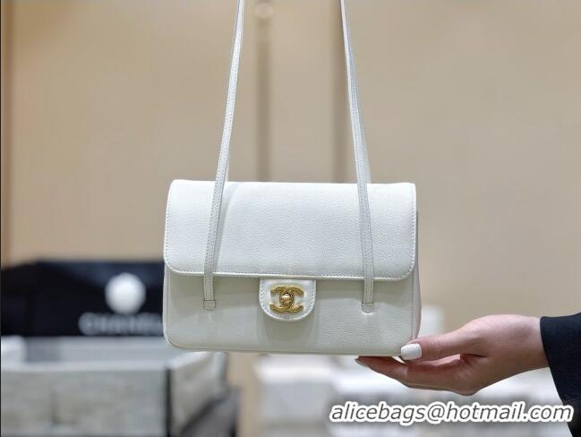 Good Taste Chanel Small Flap Bag in Grained Shiny Calfskin AS6130 White Spring-Summer 2026 Top Quality