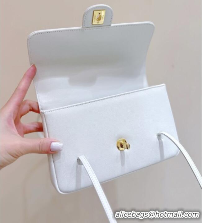 Good Taste Chanel Small Flap Bag in Grained Shiny Calfskin AS6130 White Spring-Summer 2026 Top Quality