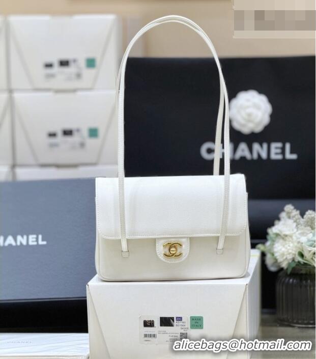 Good Taste Chanel Small Flap Bag in Grained Shiny Calfskin AS6130 White Spring-Summer 2026 Top Quality