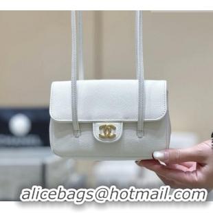 Luxury Cheap Chanel Grained Shiny Calfskin Clutch with Leather Strap AP5068 White 2026 Top Quality