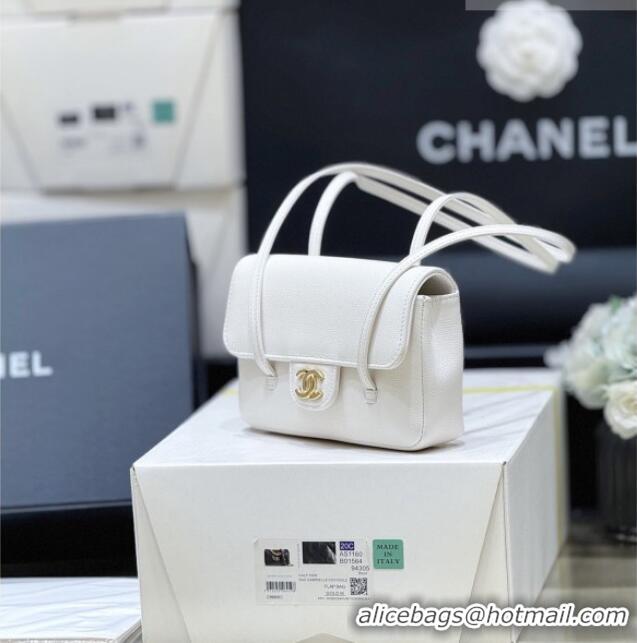 Luxury Cheap Chanel Grained Shiny Calfskin Clutch with Leather Strap AP5068 White 2026 Top Quality