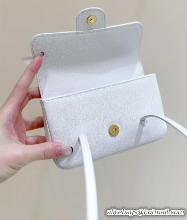 Luxury Cheap Chanel Grained Shiny Calfskin Clutch with Leather Strap AP5068 White 2026 Top Quality