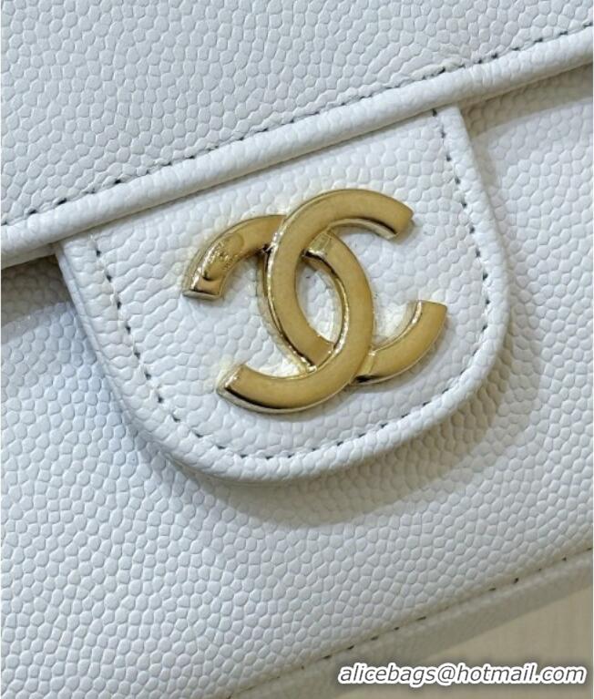 Luxury Cheap Chanel Grained Shiny Calfskin Clutch with Leather Strap AP5068 White 2026 Top Quality