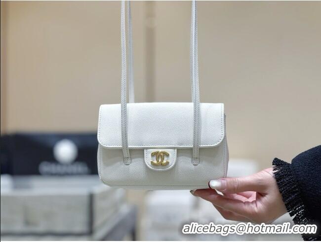 Luxury Cheap Chanel Grained Shiny Calfskin Clutch with Leather Strap AP5068 White 2026 Top Quality