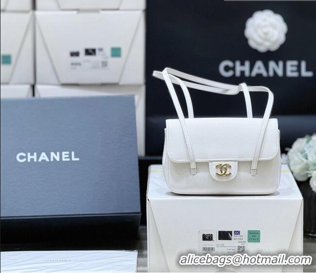 Luxury Cheap Chanel Grained Shiny Calfskin Clutch with Leather Strap AP5068 White 2026 Top Quality