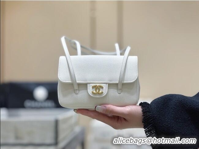 Luxury Cheap Chanel Grained Shiny Calfskin Clutch with Leather Strap AP5068 White 2026 Top Quality