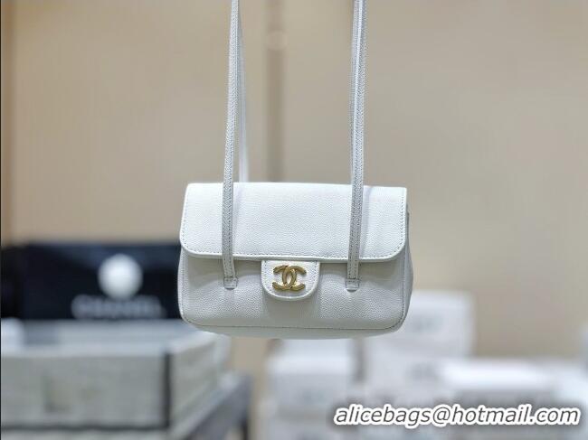 Luxury Cheap Chanel Grained Shiny Calfskin Clutch with Leather Strap AP5068 White 2026 Top Quality