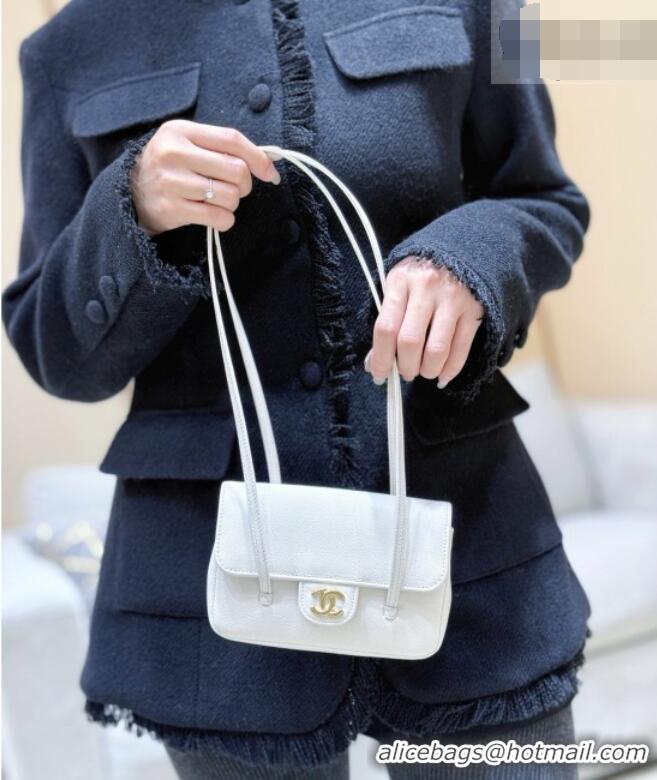 Luxury Cheap Chanel Grained Shiny Calfskin Clutch with Leather Strap AP5068 White 2026 Top Quality