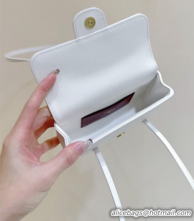 Luxury Cheap Chanel Grained Shiny Calfskin Clutch with Leather Strap AP5068 White 2026 Top Quality