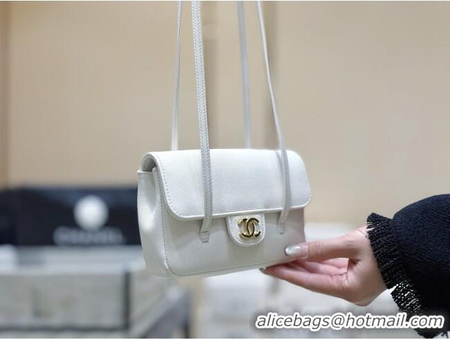 Luxury Cheap Chanel Grained Shiny Calfskin Clutch with Leather Strap AP5068 White 2026 Top Quality