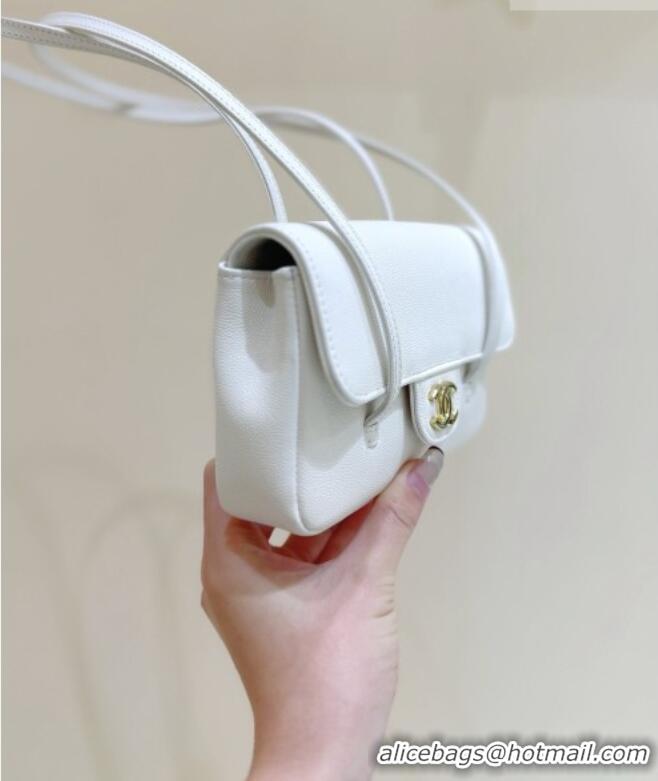Luxury Cheap Chanel Grained Shiny Calfskin Clutch with Leather Strap AP5068 White 2026 Top Quality