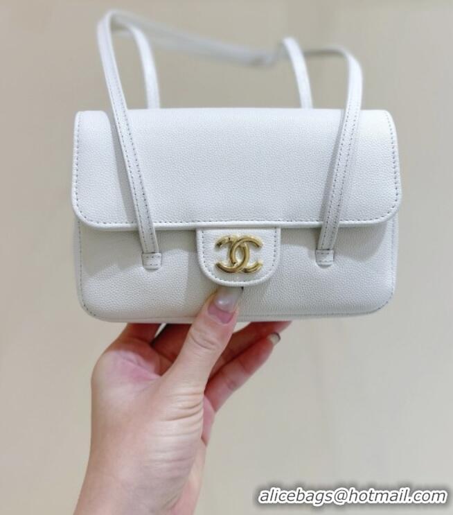 Luxury Cheap Chanel Grained Shiny Calfskin Clutch with Leather Strap AP5068 White 2026 Top Quality