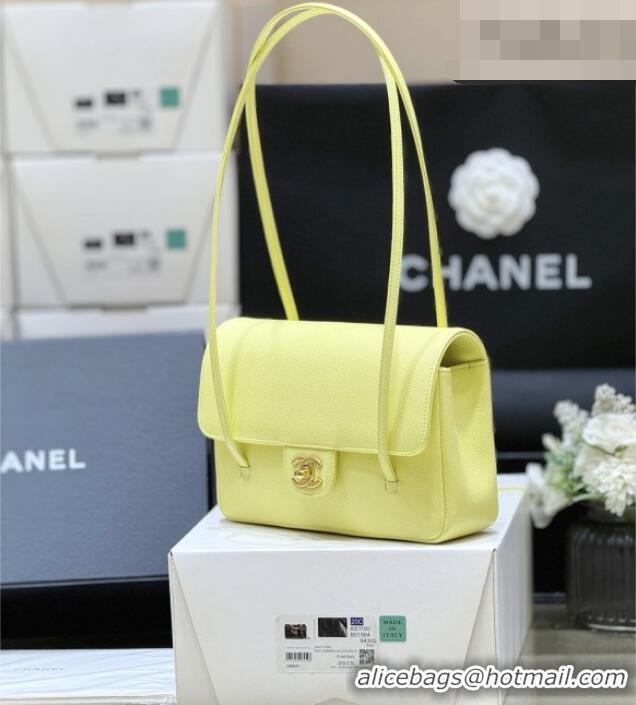 Famous Brand Chanel Small Flap Bag in Grained Shiny Calfskin AS6130 Yellow Spring-Summer 2026 Top Quality