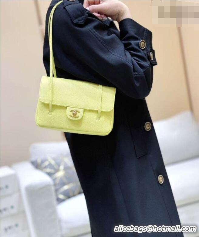 Famous Brand Chanel Small Flap Bag in Grained Shiny Calfskin AS6130 Yellow Spring-Summer 2026 Top Quality