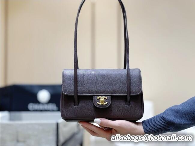 Buy Cheap Chanel Small Flap Bag in Grained Shiny Calfskin AS6130 Red Brown Spring-Summer 2026 Top Quality