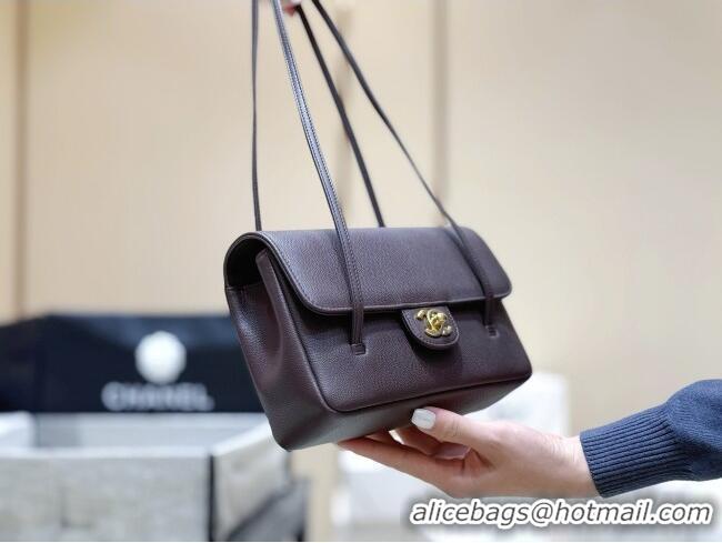 Buy Cheap Chanel Small Flap Bag in Grained Shiny Calfskin AS6130 Red Brown Spring-Summer 2026 Top Quality