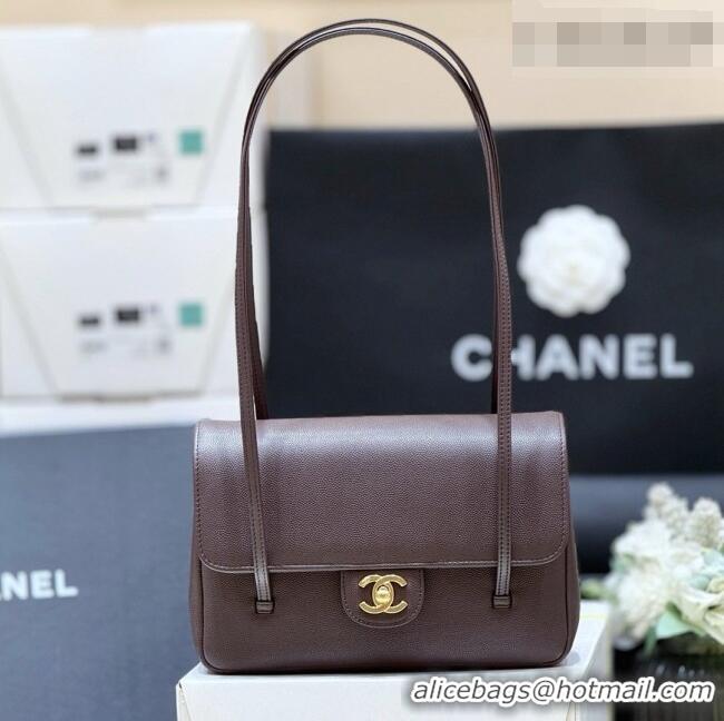 Buy Cheap Chanel Small Flap Bag in Grained Shiny Calfskin AS6130 Red Brown Spring-Summer 2026 Top Quality