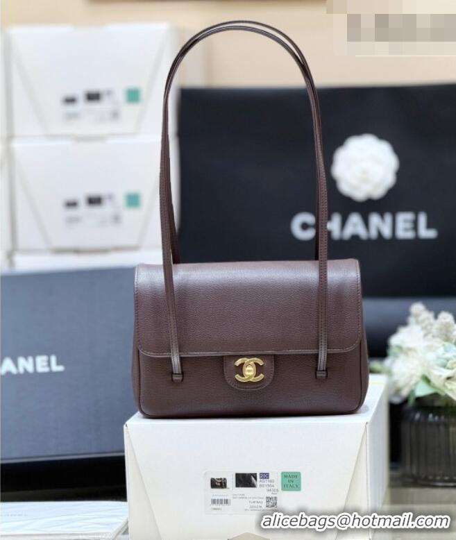 Buy Cheap Chanel Small Flap Bag in Grained Shiny Calfskin AS6130 Red Brown Spring-Summer 2026 Top Quality