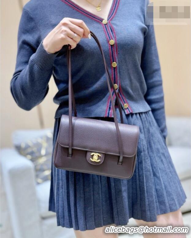 Buy Cheap Chanel Small Flap Bag in Grained Shiny Calfskin AS6130 Red Brown Spring-Summer 2026 Top Quality