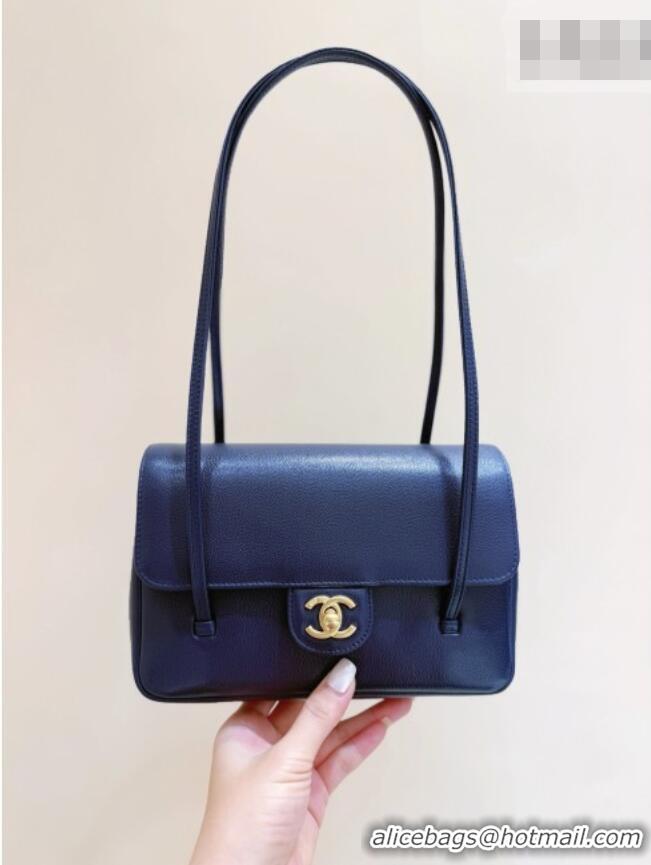 Promotional Chanel Small Flap Bag in Grained Shiny Calfskin AS6130 Deep Blue Spring-Summer 2026 Top Quality