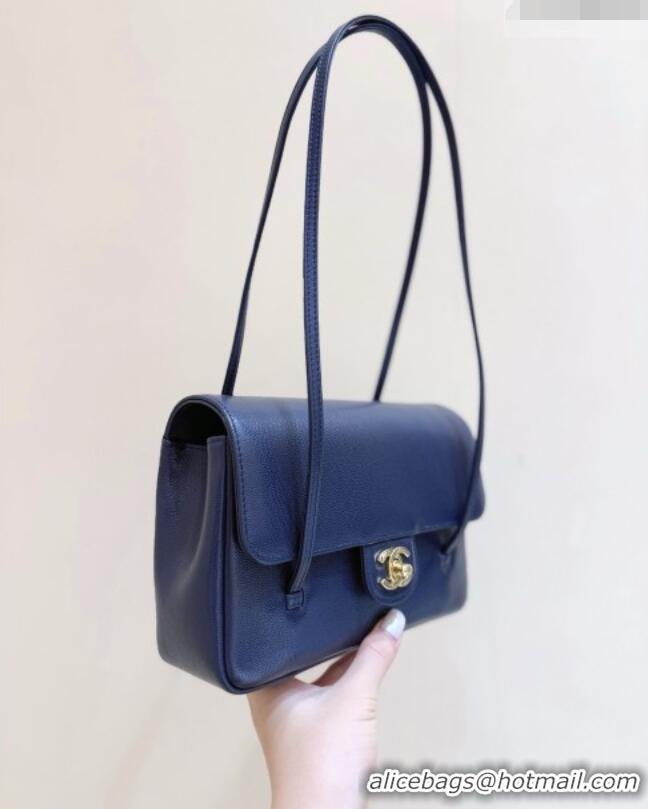 Promotional Chanel Small Flap Bag in Grained Shiny Calfskin AS6130 Deep Blue Spring-Summer 2026 Top Quality