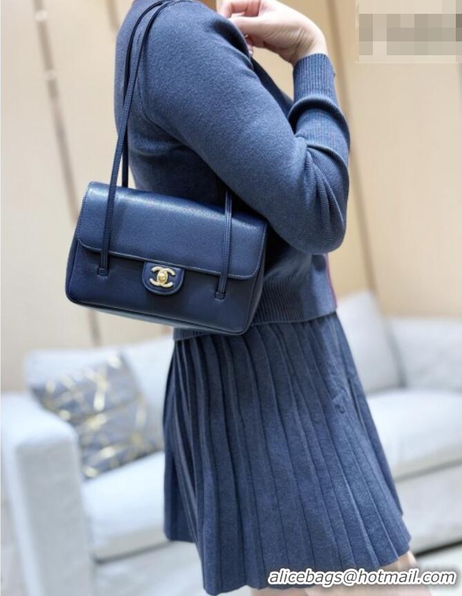 Promotional Chanel Small Flap Bag in Grained Shiny Calfskin AS6130 Deep Blue Spring-Summer 2026 Top Quality
