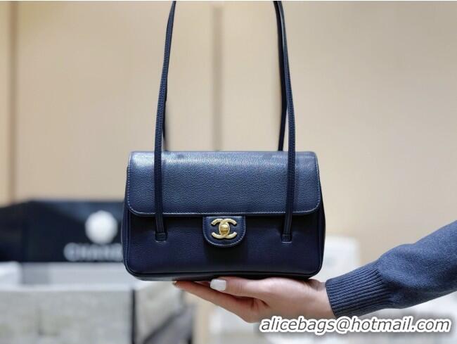 Promotional Chanel Small Flap Bag in Grained Shiny Calfskin AS6130 Deep Blue Spring-Summer 2026 Top Quality