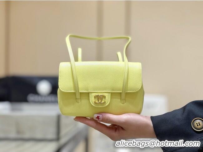 Discount Chanel Grained Shiny Calfskin Clutch with Leather Strap AP5068 Yellow 2026 Top Quality