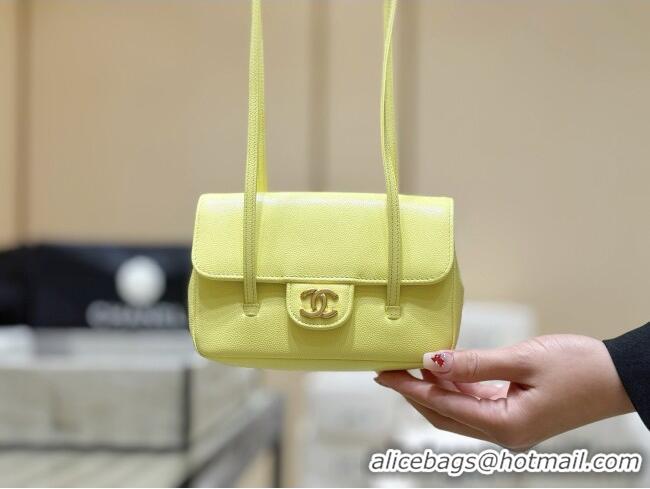 Discount Chanel Grained Shiny Calfskin Clutch with Leather Strap AP5068 Yellow 2026 Top Quality