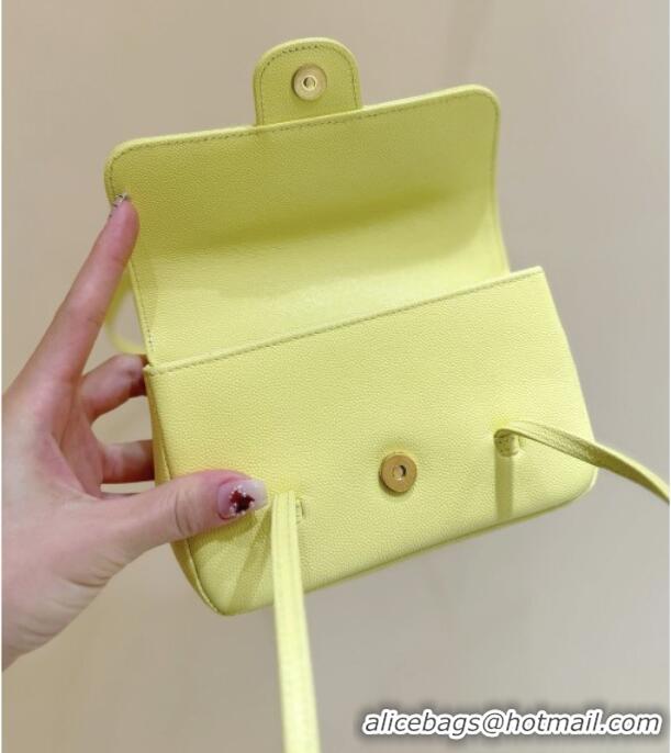 Discount Chanel Grained Shiny Calfskin Clutch with Leather Strap AP5068 Yellow 2026 Top Quality