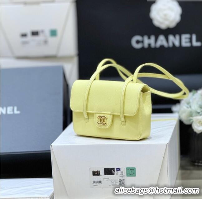 Discount Chanel Grained Shiny Calfskin Clutch with Leather Strap AP5068 Yellow 2026 Top Quality