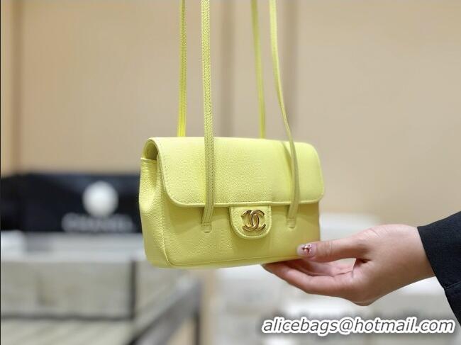 Discount Chanel Grained Shiny Calfskin Clutch with Leather Strap AP5068 Yellow 2026 Top Quality