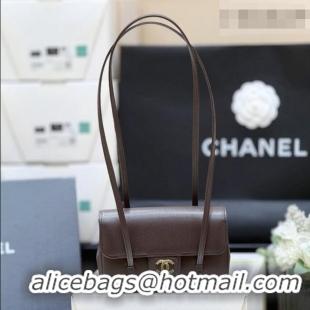 Best Price Chanel Grained Shiny Calfskin Clutch with Leather Strap AP5068 Red Brown 2026 Top Quality