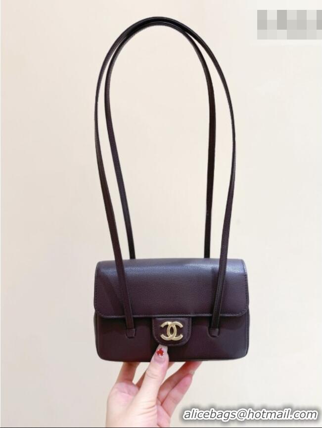 Best Price Chanel Grained Shiny Calfskin Clutch with Leather Strap AP5068 Red Brown 2026 Top Quality
